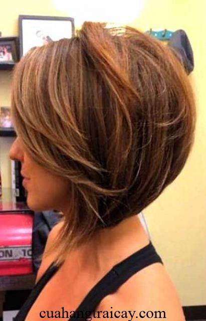 10+ Brown Stacked Angled Bob with Bangs for 2024